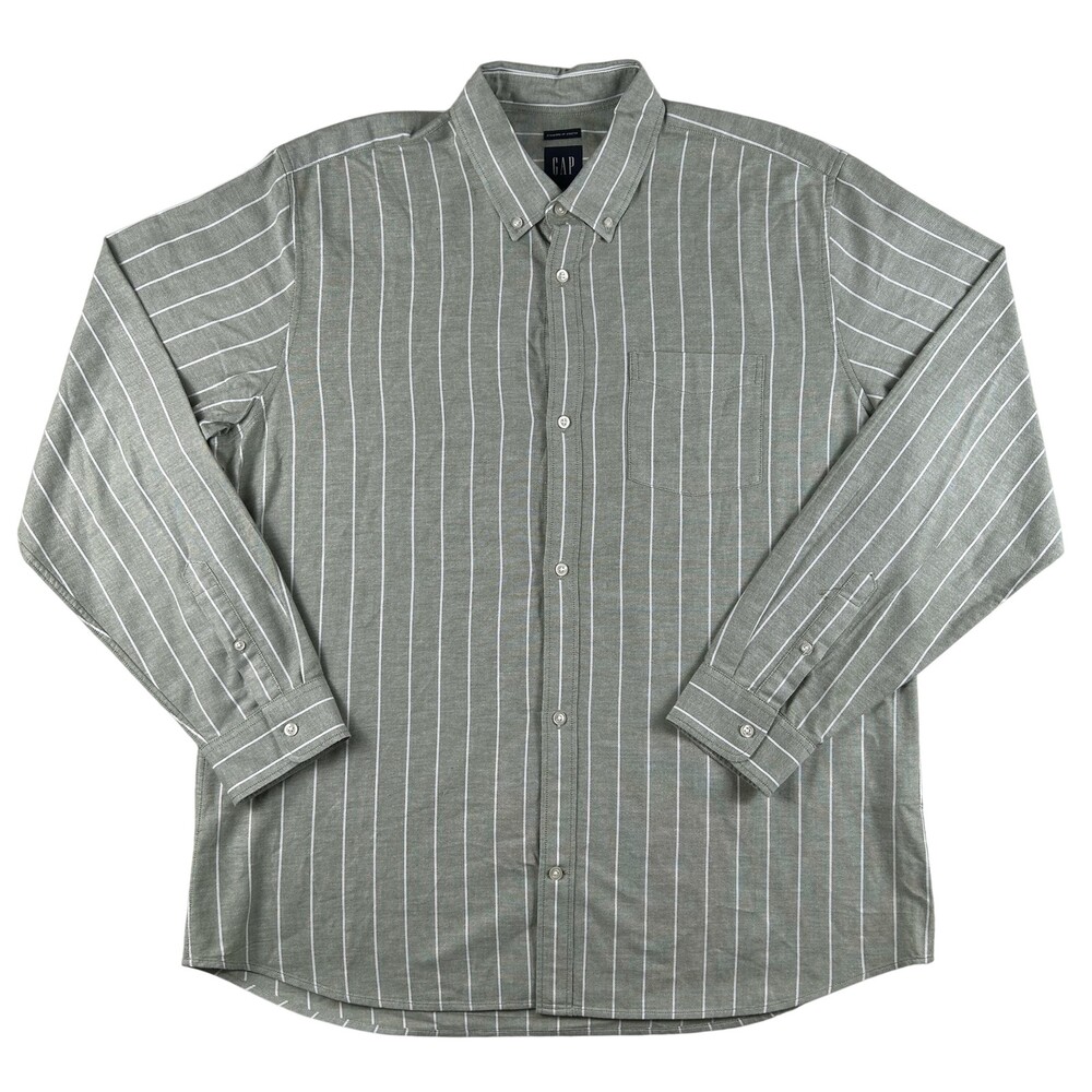 Gap Shirt Mens XL Green Stripe Long Sleeve Button Down Stretch Casual Cotton